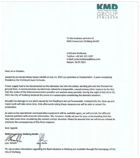 歐洲部分端子&連接器原材料廠家被淹，或?qū)⒂绊懚俗舆B接器廠家生產(chǎn)